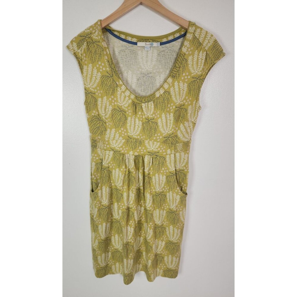 Boden Women's Sz. 6R Green & White Cotton Short Sleeve Dress
